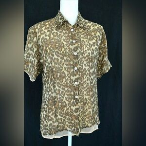 SILK ICON COLLECTION BLOUSE 100 % SILK ANIMAL PRINT SHORT SLEEVES FULLY …
